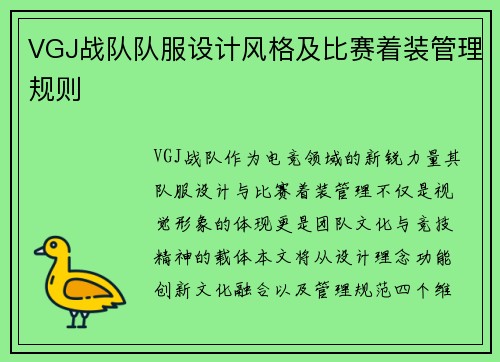 VGJ战队队服设计风格及比赛着装管理规则