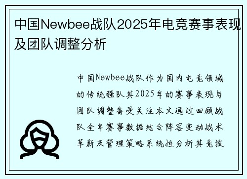 中国Newbee战队2025年电竞赛事表现及团队调整分析